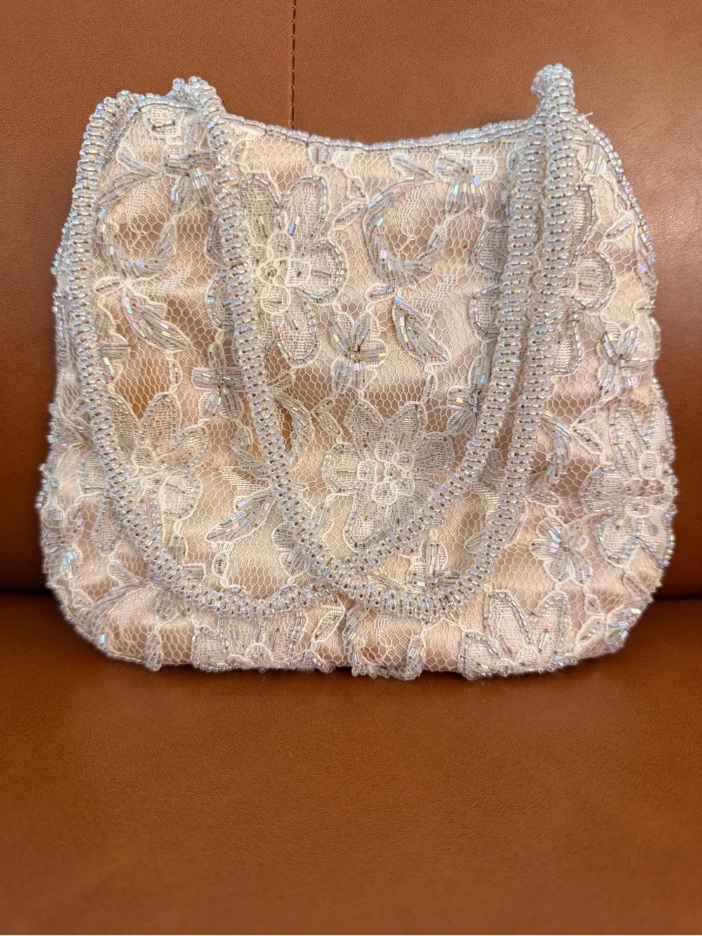 Beaded Lace Evening Tote in Blush Pink